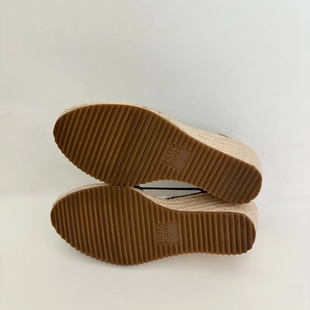 EILEEN FISHER Black Tumbled Nubuck Espadrilles Shoes Wedge Heels Size 6.5